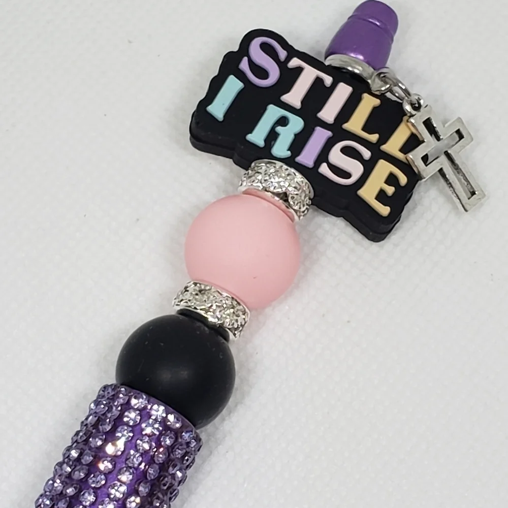 Handmade Rhinestone Still I Rise Cross Beaded Silicone Focal Bead Pen